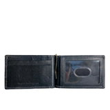 A black Tradevia Minimalist Wallet with Money Clip featuring a card holder.