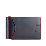 A Tradevia minimalist black genuine leather wallet with red stitching.