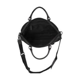 A black, durable Tradevia Waxed Canvas Laptop Bag with strap.