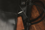 A West End Slim Leather Laptop Bag and wallet in a genuine leather black purse by Tradevia.