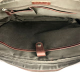 The inside of a Tradevia West End Slim Leather Laptop Bag.